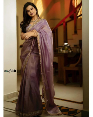 Celeb Styles Embroidered Bollywood Net Saree(Purple)