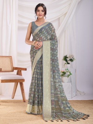 RekhaManiyar Printed Bollywood Chiffon Saree(Grey)