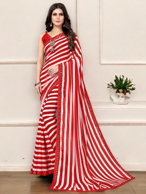 Moda Rapido Striped Bollywood Georgette Saree(Red)