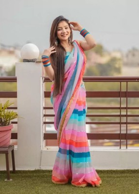 SHOBHTESH Striped, Digital Print, Embroidered Bollywood Georgette Saree(Multicolor)