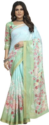 Divastri Printed Daily Wear Cotton Blend Saree(Light Blue)