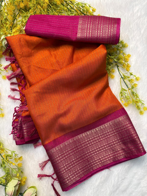Ambaji enterprise Woven Bollywood Silk Blend Saree(Orange)