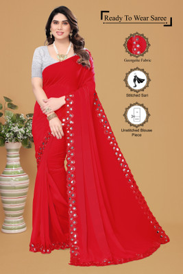 Manan Creation Embellished Bollywood Georgette Saree(Red)