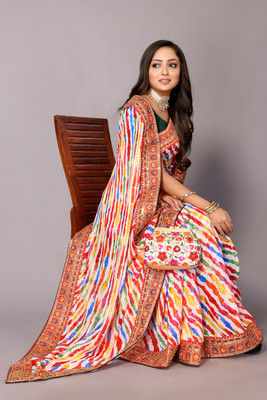 FABMORA Printed Leheria Georgette Saree(Multicolor)