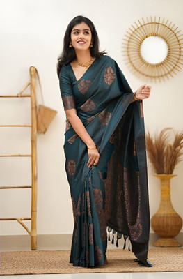 HouseOfCommon Woven Banarasi Jacquard Saree(Blue)