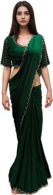 NANCY DESIGNER Solid/Plain Bollywood Silk Blend Saree(Green)
