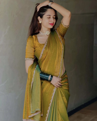 MSC TRENDLINE SAREES Solid/Plain Bollywood Jimmy choo, Organza Saree(Gold)