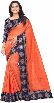 ROOP SUNDARI SAREES Dyed, Solid/Plain Chanderi Cotton Blend Saree(Orange)