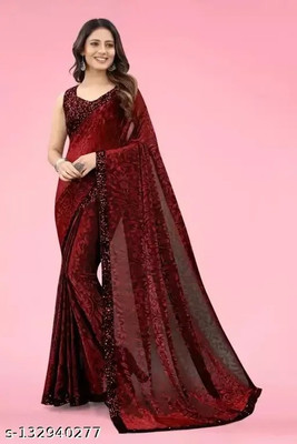 Nishedhya Embellished Bollywood Lycra Blend Saree(Dark Green)