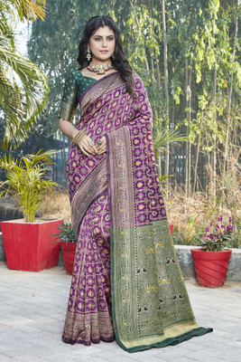 Houri Fab Woven Banarasi Cotton Silk Saree(Purple)