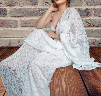 NORAFLEXx Printed Bollywood Brasso Saree(White)