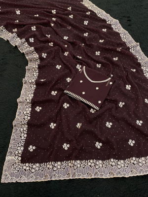 ZOYAL ENTERPRISE Embroidered Bollywood Organza Saree(Maroon)
