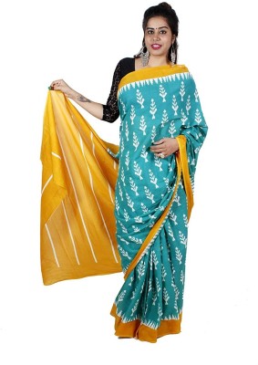 Pinkcity Trade World Printed Daily Wear Pure Cotton Saree(Green, Yellow)