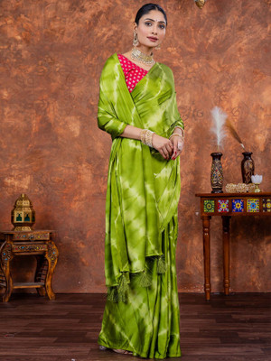 Tasrika Printed Hand Batik Satin Saree(Purple)