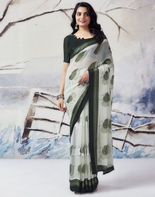 SIRIL Embellished, Geometric Print Bollywood Georgette Saree(Dark Green)