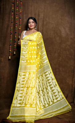 Happy Creation Woven Jamdani Handloom Cotton Blend Saree(Multicolor)