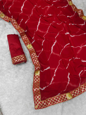 Shree Vinayak Printed Leheria Georgette Saree(Red)