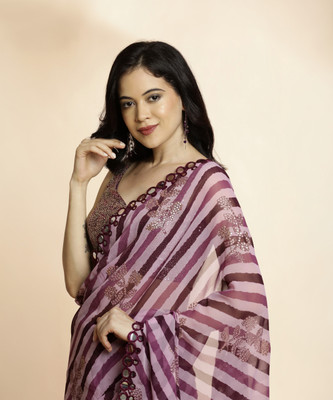 Clemira Color Block Bollywood Georgette Saree(Pink)