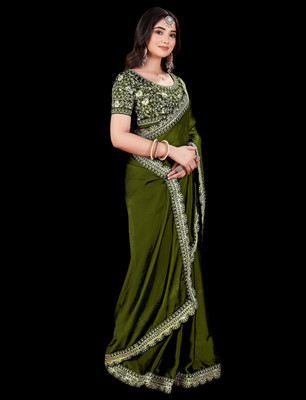 Laddu creation Embroidered Bollywood Silk Blend Saree(Multicolor)