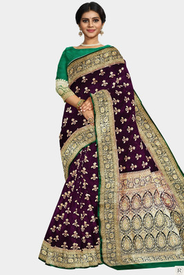 SHREE AMBAJI FASHION Woven, Self Design Banarasi Silk Blend Saree(Multicolor)