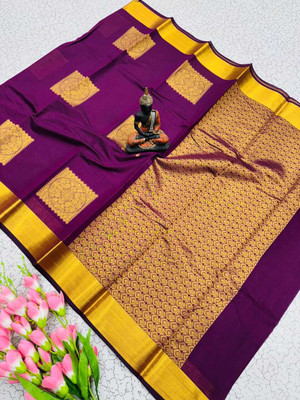 AVANTIKA FASHION Printed Kanjivaram Pure Silk, Art Silk Saree(Purple)