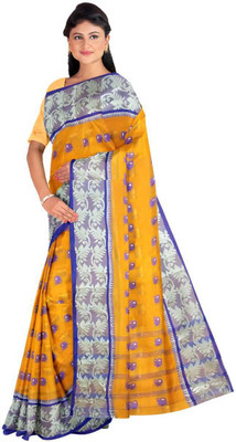 Kanika Fashion Self Design Tant Pure Cotton Saree(Mustard)