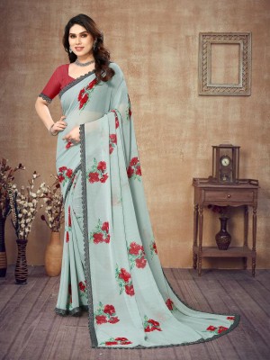 APERA Floral Print Bollywood Georgette Saree(Light Green)