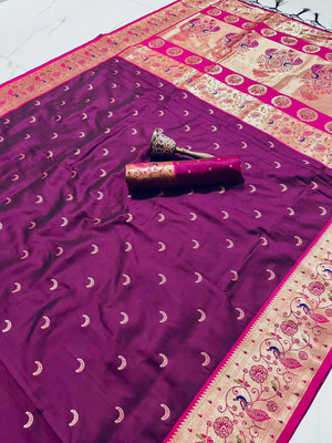 Divastri Printed Paithani Cotton Silk Saree(Magenta)