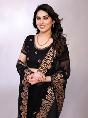 Divastri Embellished, Embroidered Bollywood Georgette Saree(Black)