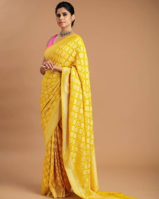 KRIYANSH Woven Kanjivaram Jacquard, Art Silk Saree(Yellow)