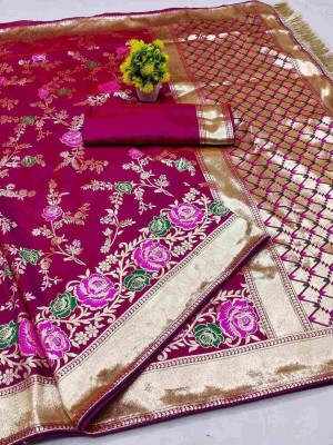 Lavish Printed Banarasi Pure Silk Saree(Pink, Gold)