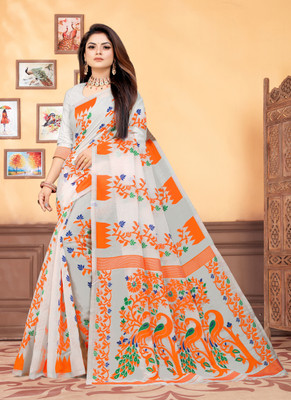 Vedant Vastram Self Design Jamdani Cotton Blend Saree(White)