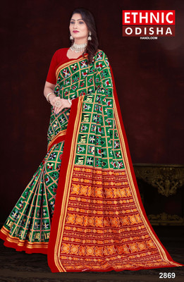 ETHNIC SAREES Bharat Printed Sambalpuri Pure Cotton Saree(Green)