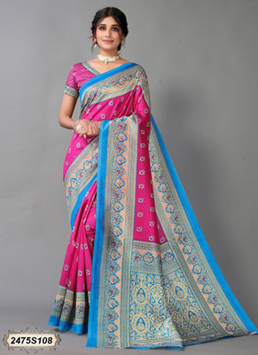 Grubstaker Printed Assam Silk Art Silk Saree(Multicolor)