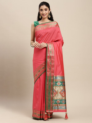 Tasrika Woven Banarasi Silk Blend Saree(Pink)