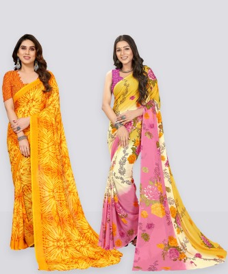 Anand Sarees Printed Bollywood Georgette Saree(Pack of 2, Pink, Yellow)