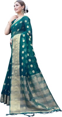 KOTHARI SBT Printed Bandhani Organza Saree(Dark Green)