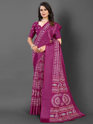 Divastri Printed Daily Wear Silk Blend Saree(Magenta)