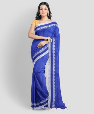 SUSHRITA BOUTIQUE Solid/Plain Bollywood Cotton Blend Saree(Blue)