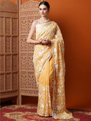 ANOUK Embroidered Bollywood Organza Saree(Yellow)