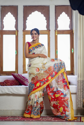 Moda Rapido Digital Print Bollywood Cotton Linen Saree(Multicolor)