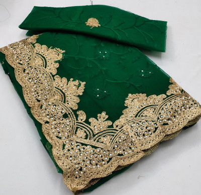 KHRITI FAB Embroidered Bollywood Net Saree(Green)