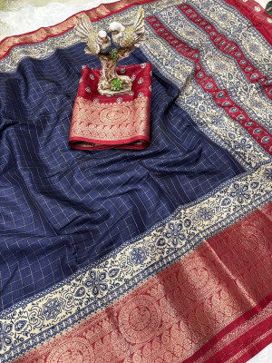 Saraswati Fab Printed Bollywood Chanderi Saree(Dark Blue)