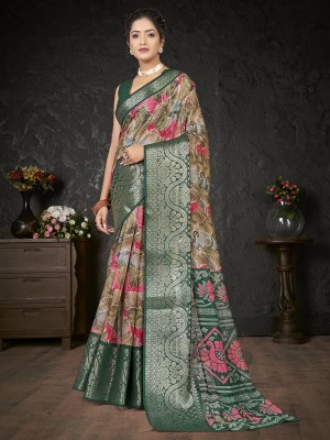 Divastri Printed Madurai Cotton Blend Saree(Multicolor)