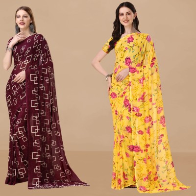 Dori Printed Daily Wear Georgette Saree(Pack of 2, Maroon, Yellow)