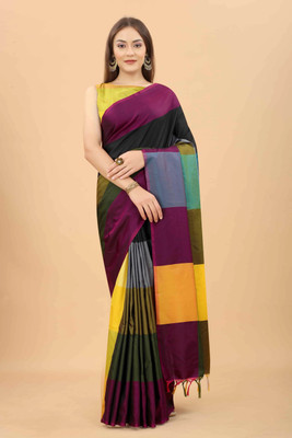 Divastri Color Block Arani Pattu Art Silk Saree(Purple)