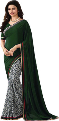 Hensi sarees shop Printed, Solid/Plain Banarasi Georgette, Art Silk Saree(Green)