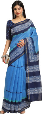 Akhilam Embroidered Daily Wear Cotton Blend Saree(Blue)