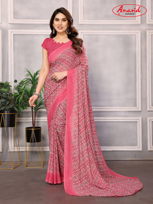 Anand Sarees Paisley, Printed Bollywood Georgette Saree(Pink)