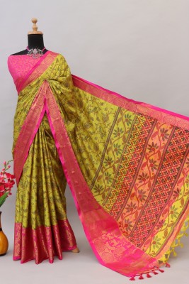 skibry Digital Print Maheshwari Silk Blend Saree(Mustard)